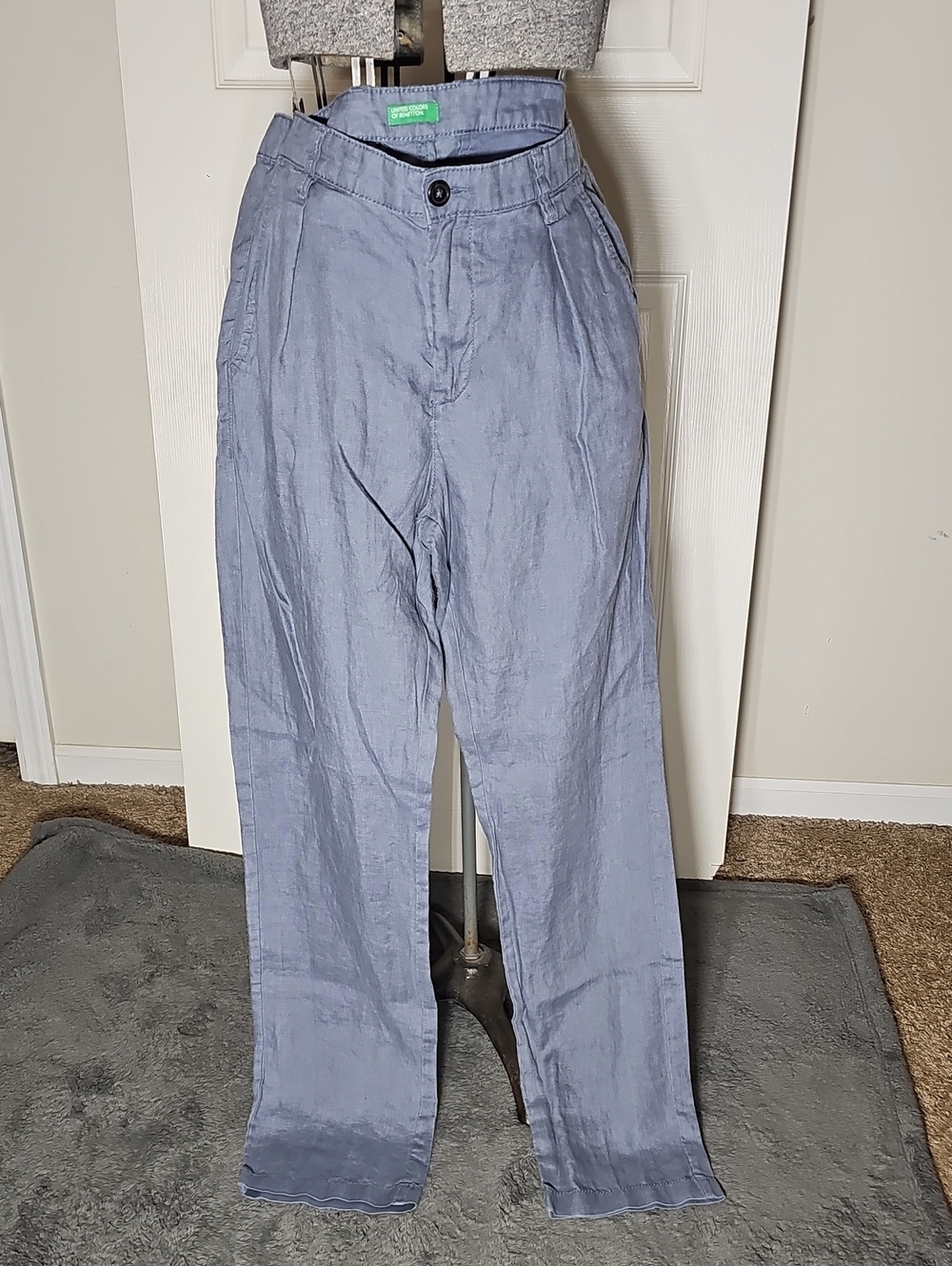 United Colors of Benetton Straight Leg 100% Linen Pants Pockets Belt Loops US 10 - Picture 1 of 13